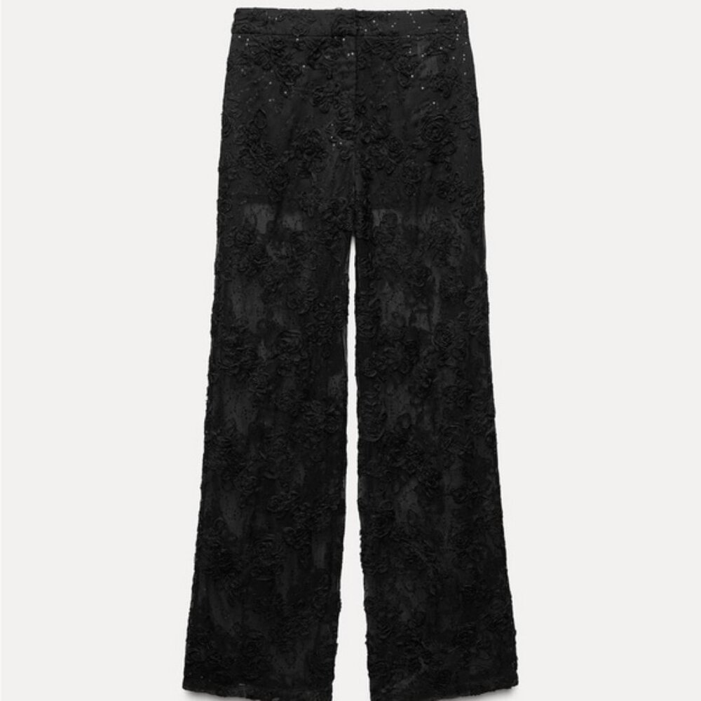 ZARA STRUCTURED SEQUINS SEMI-SHEER PANTS